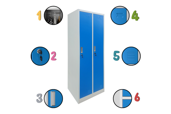 SZAFA BHP 2-KOMOROWA; 60CM; NIEBIESKA - ZMONTOWANA (na palecie)